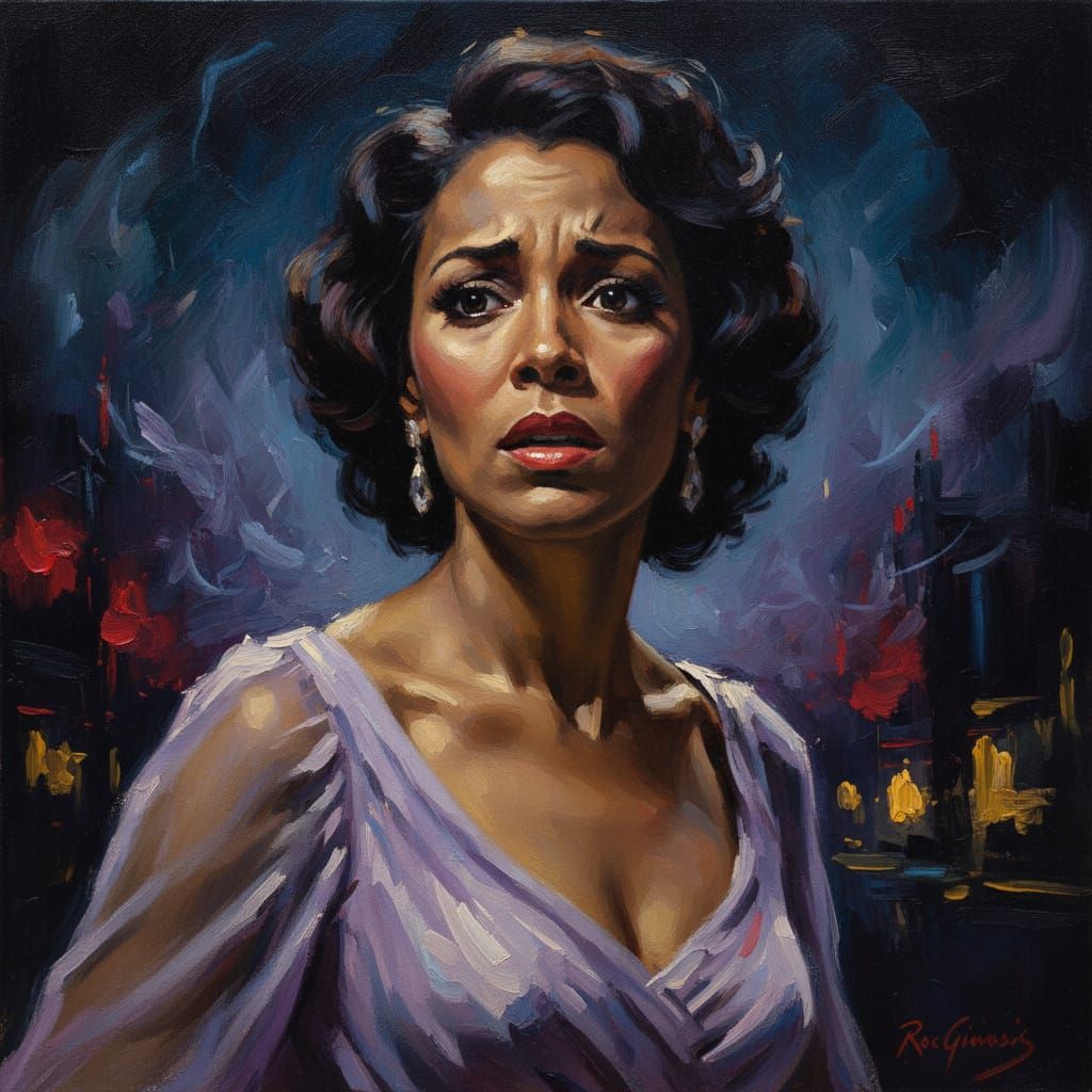 Anxious Noir Portrait of Woman in Lavender Gown