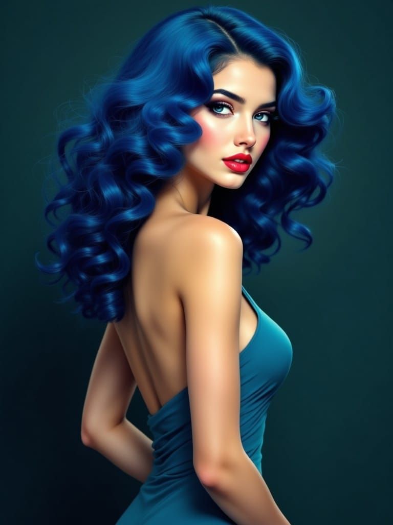 Bold, Blue-Haired Siren Dazzles in Art Nouveau-Inspired Pin-...