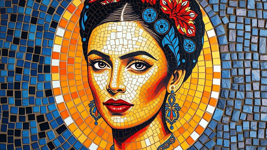 Woman Composed of Mosaic Tiles in a Klimt-Inspired Aesthetic