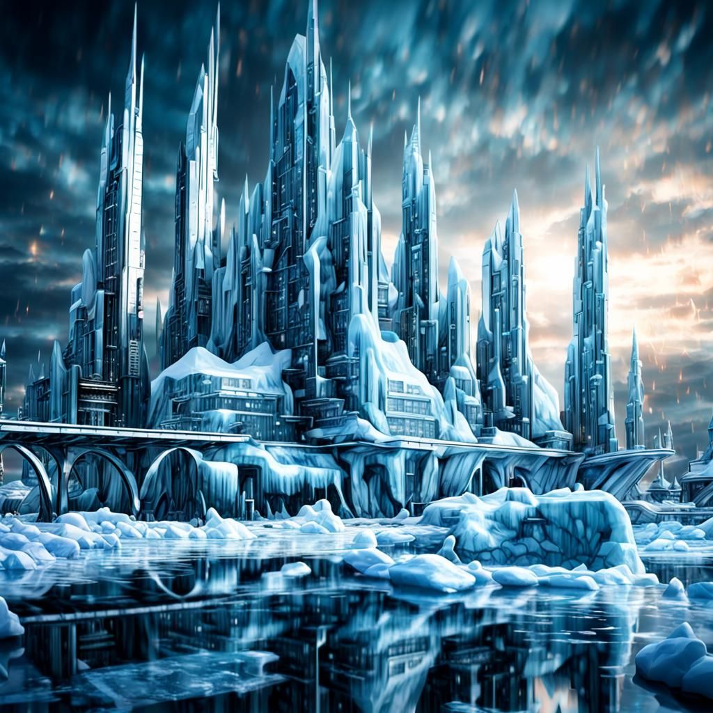Hyperrealistic Futuristic Ice City in High Definition