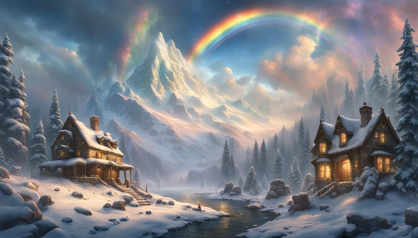 Snowy Rainbow Apocalypse: Detailed Matte Painting