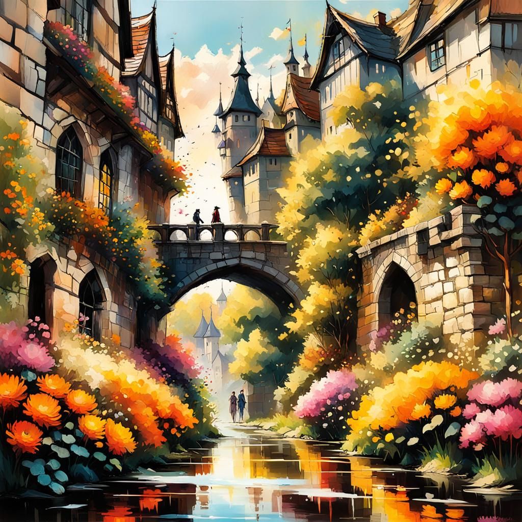 Gothic Cottagecore City with Chrysanthemum Garden