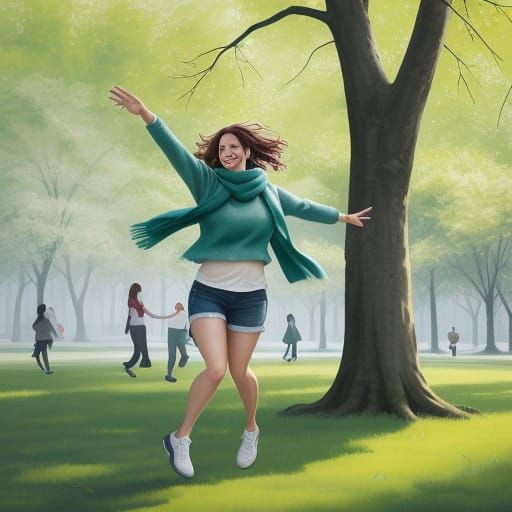 Woman Dancing in Summer Park: Watercolor Painting