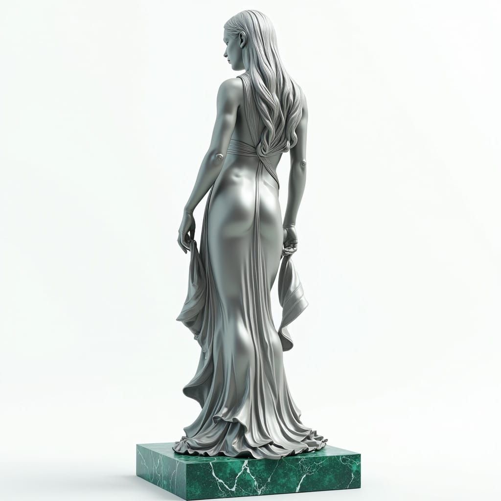 Ethereal Silver Statue Against White Background