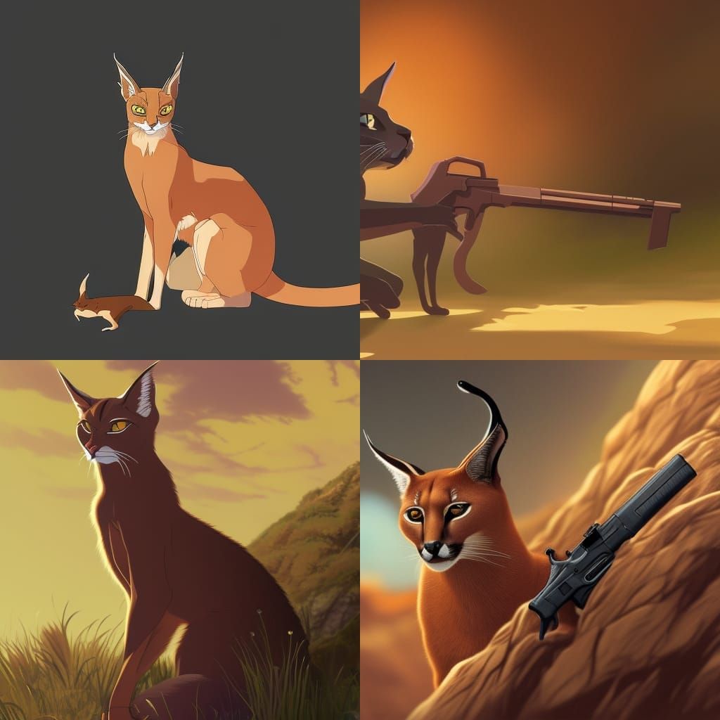 Anime Caracal with Glock, Studio Ghibli Style