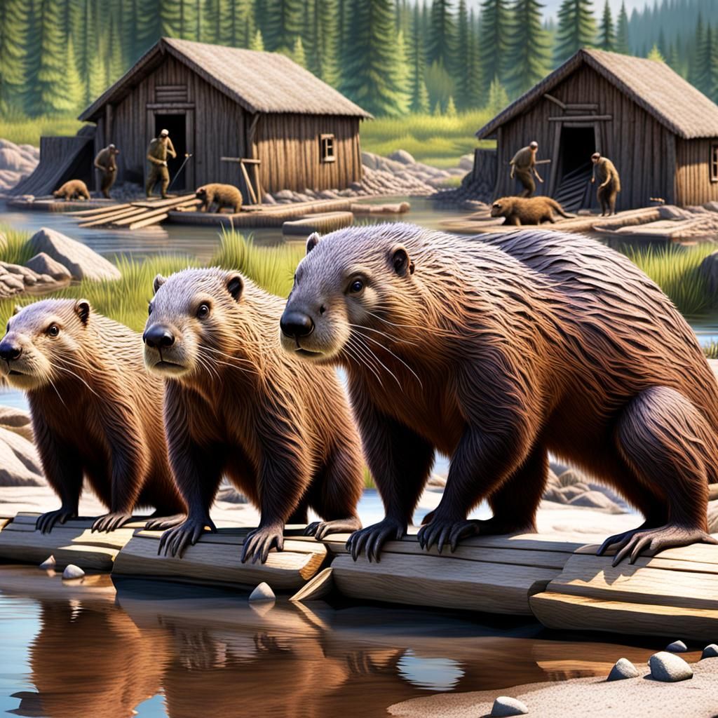 Ice Age Giant Beavers Building a Dam