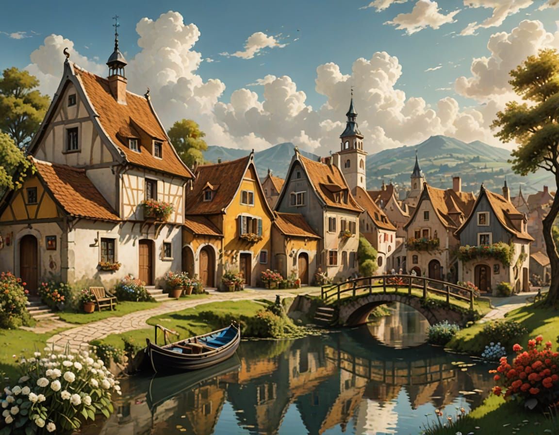 Serene Village in Idyllic Countryside