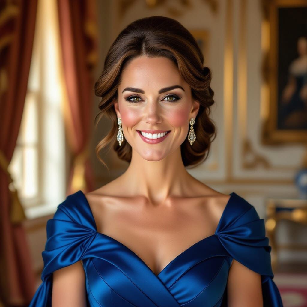 Regal Portrait of Smiling Woman in Royal Blue Gown