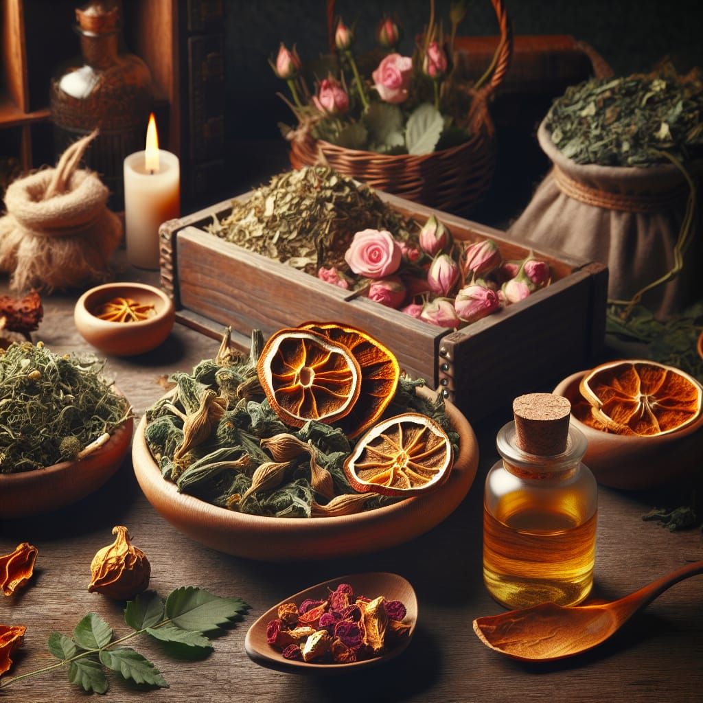 Medieval Still Life of Fertility Herbs and Oil