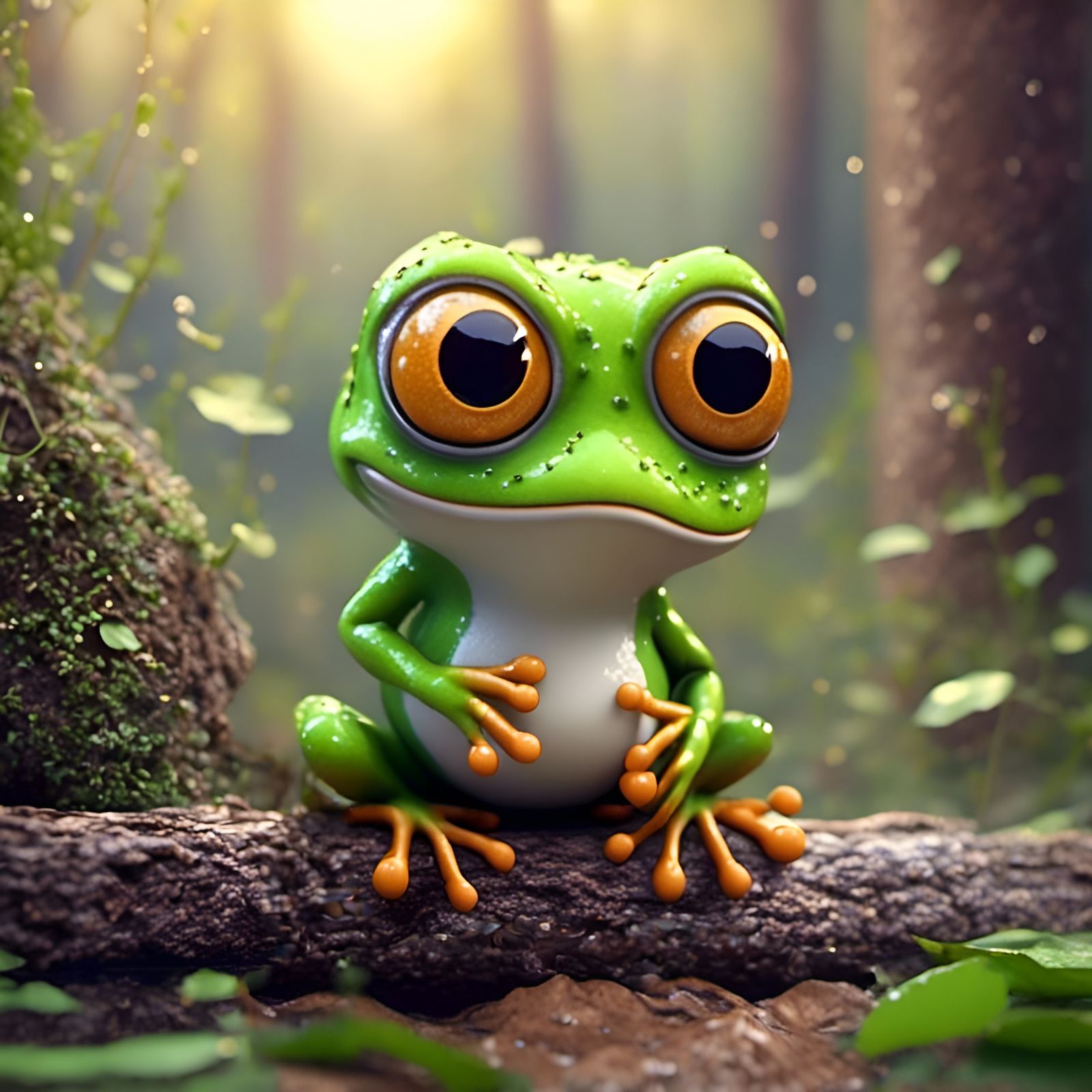 Animated 3D Frog with Big Brown Eyes