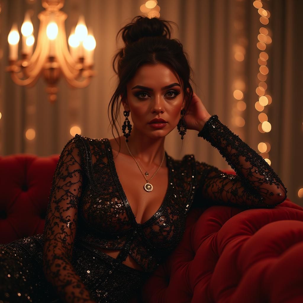 High-Fashion Influencer Posing in Cyberpunk Environment