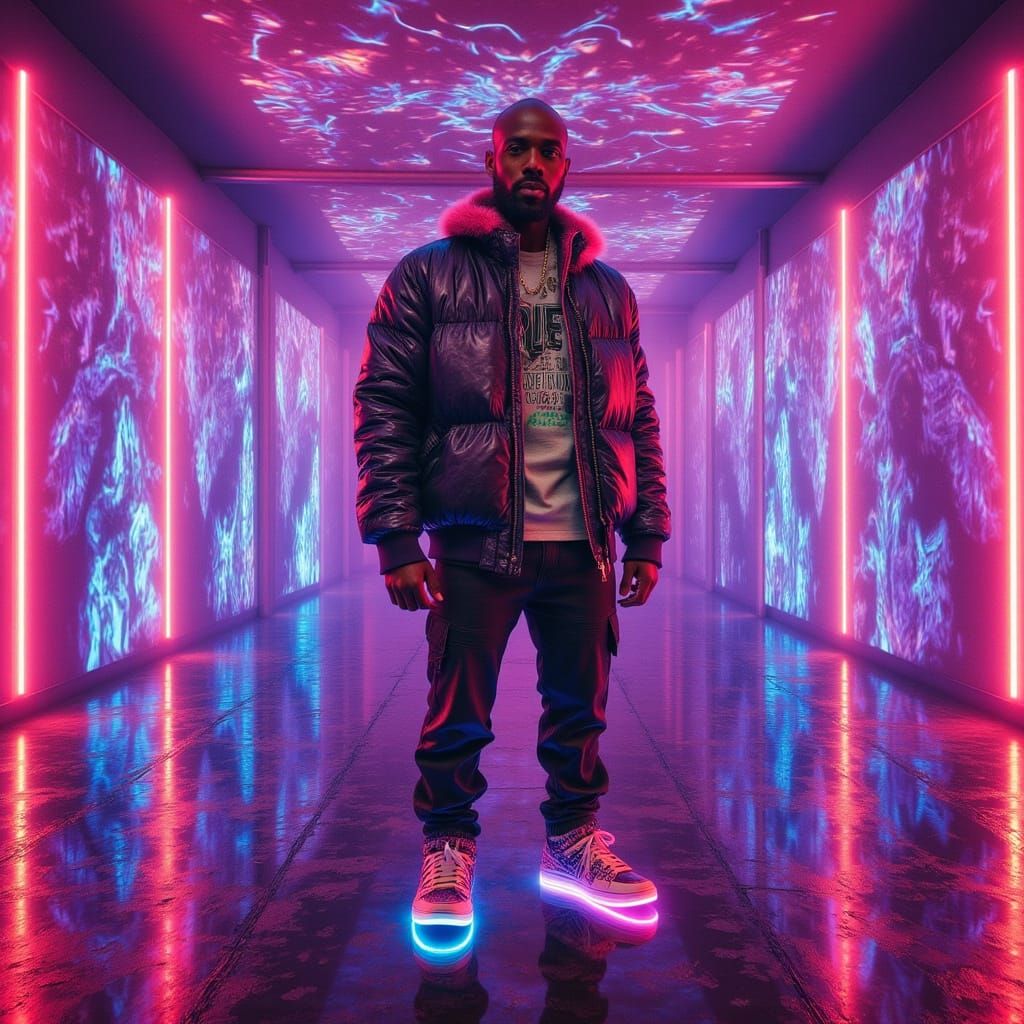 Futuristic Portrait of a Young Man in Synthwave Style