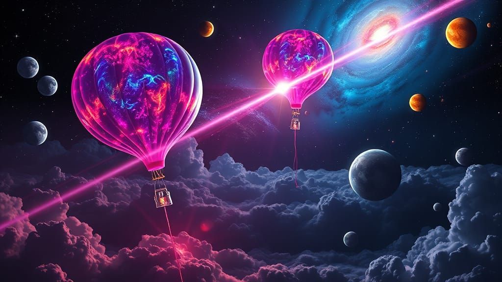 Surreal Cosmic Scene with Bioluminescent Balloons and Nebula...