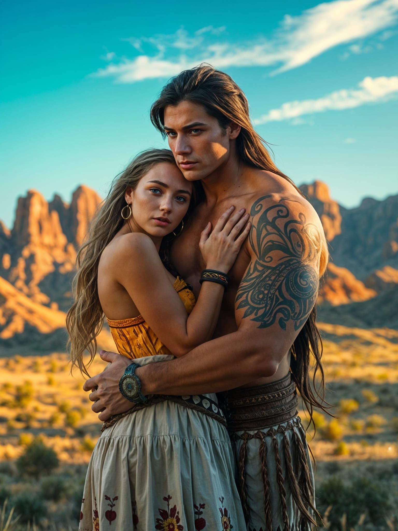 Romantic Embrace in the Desert Landscape