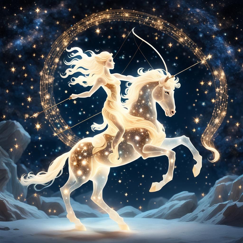 Radiant Female Centaur in Galactic Dark Fantasy
