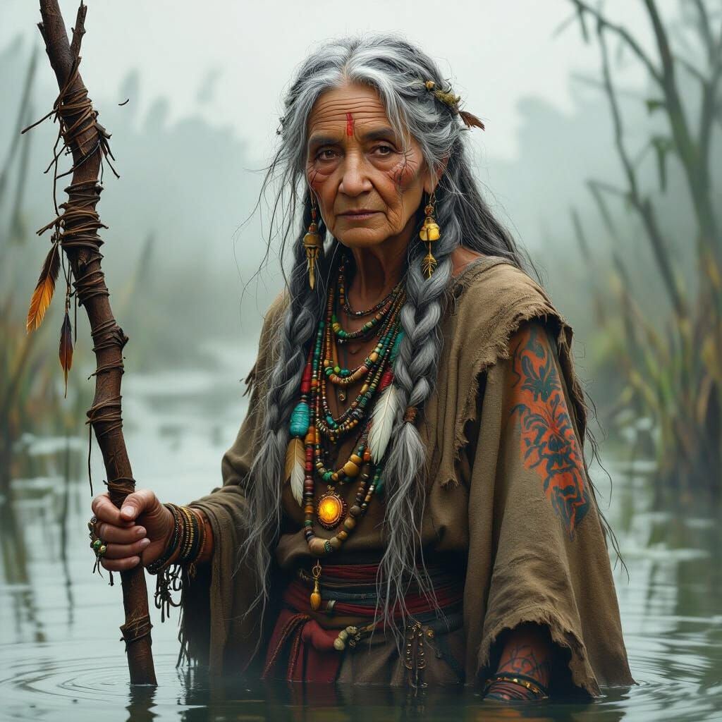 Mystical Swamp Shaman in Detailed Matte Painting Style