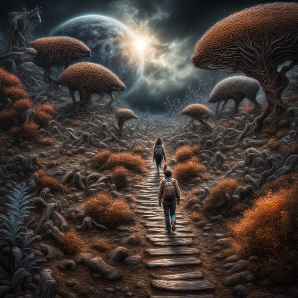 Cosmic Fantasy Scene in Hyperrealistic Style