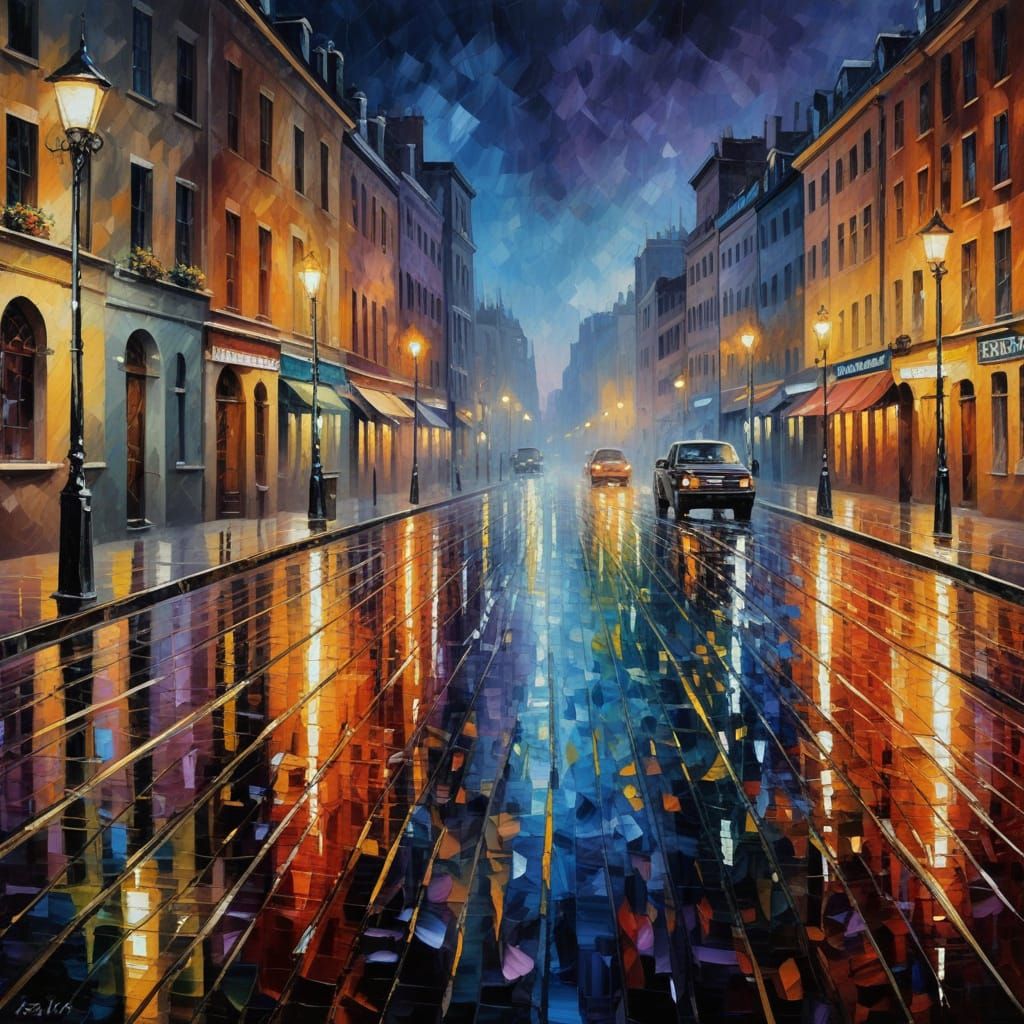 Vibrant Night Cityscape in Expressive Oil Painting Style