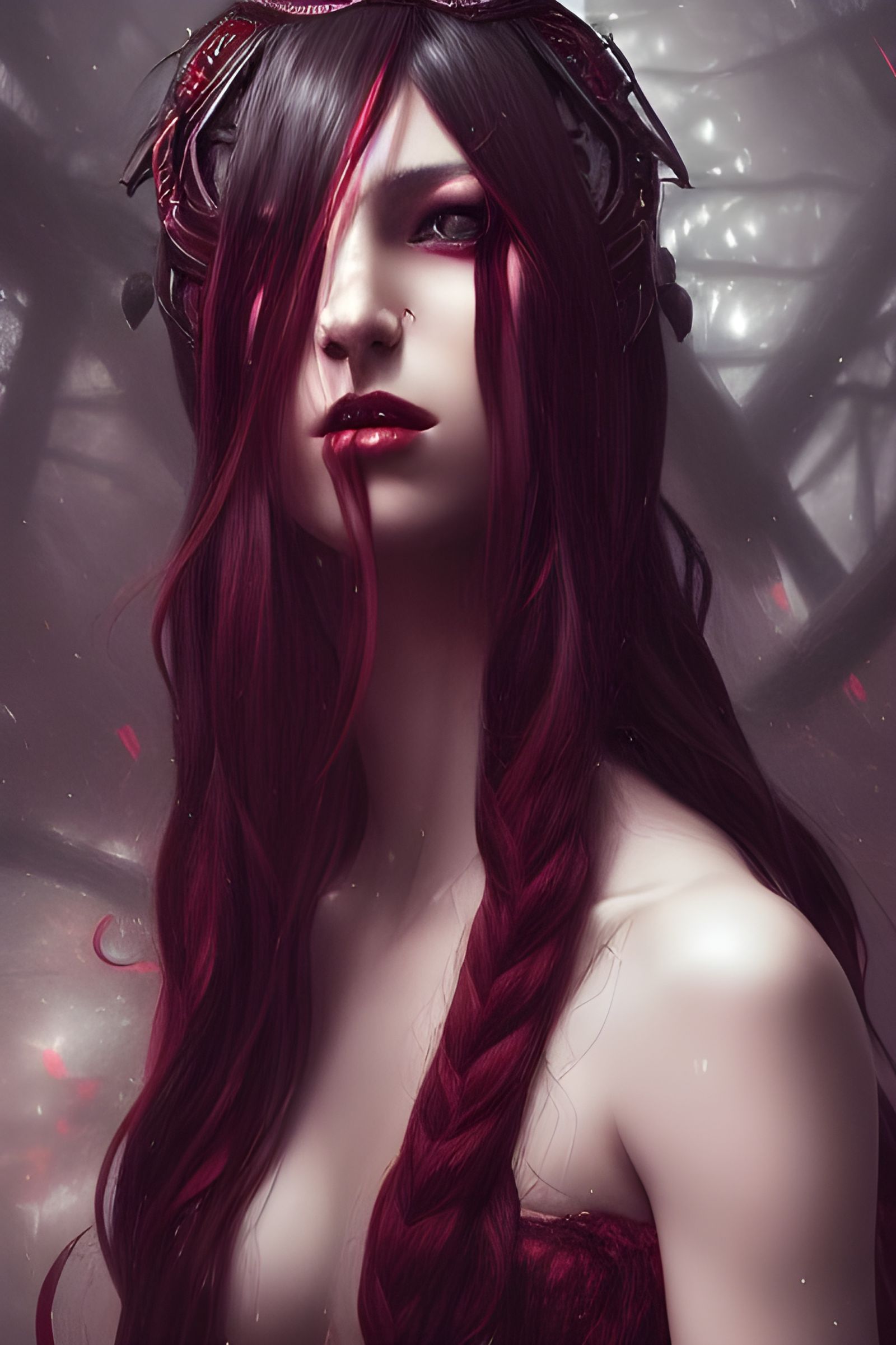 Sinister Goddess with Crimson Eyes, Digital Art