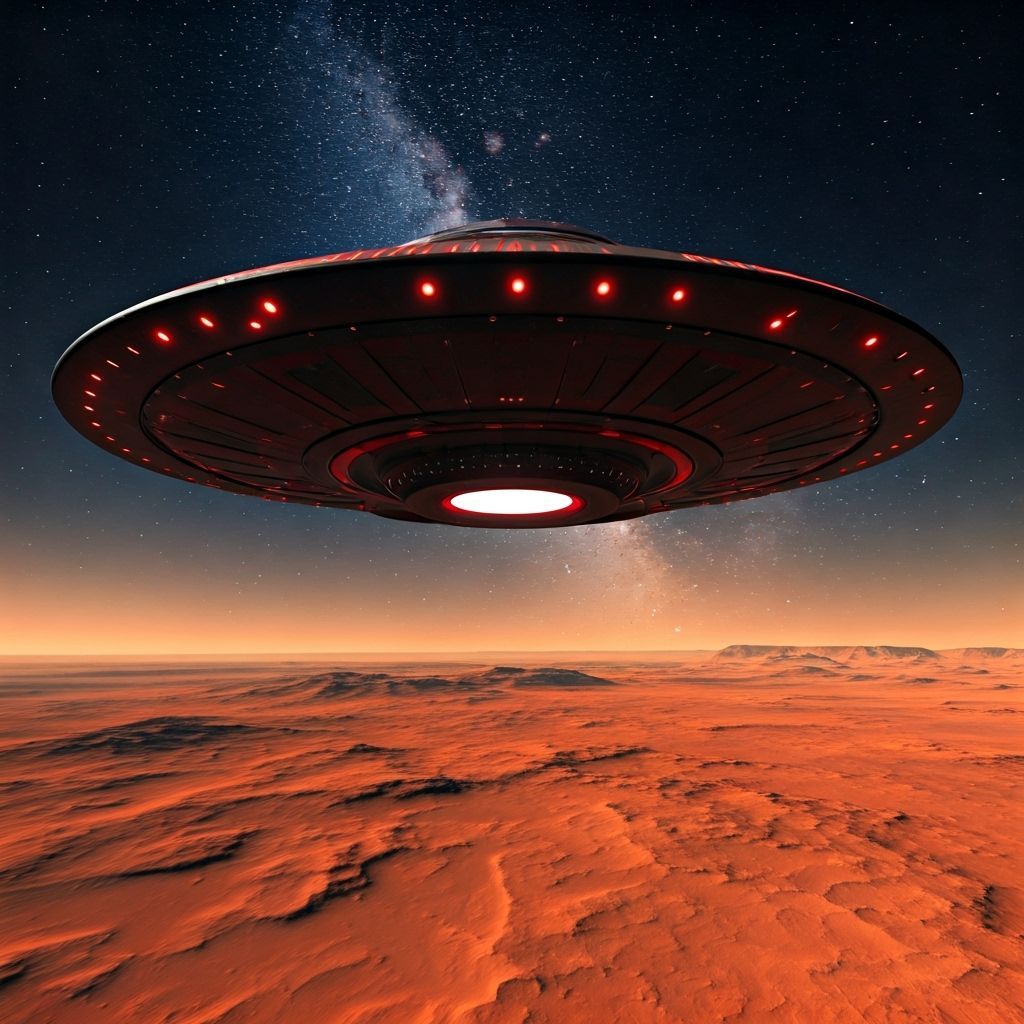 Menacing UFO Soars Over Barren Martian Landscape