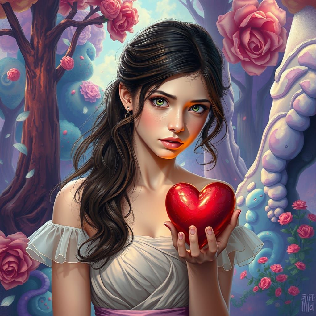 Vulnerable Woman Offers Heart in Surreal Environment