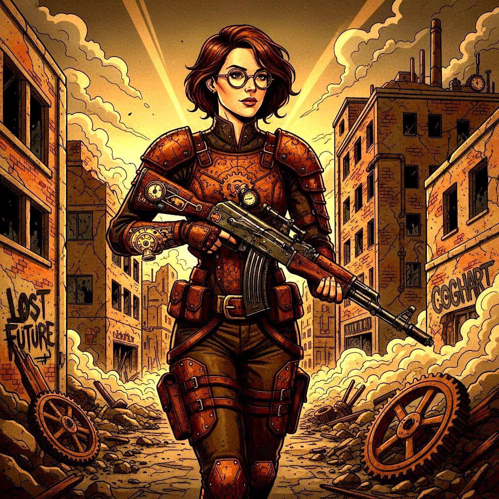 Steampunk Heroine in Ruined City Comic Art