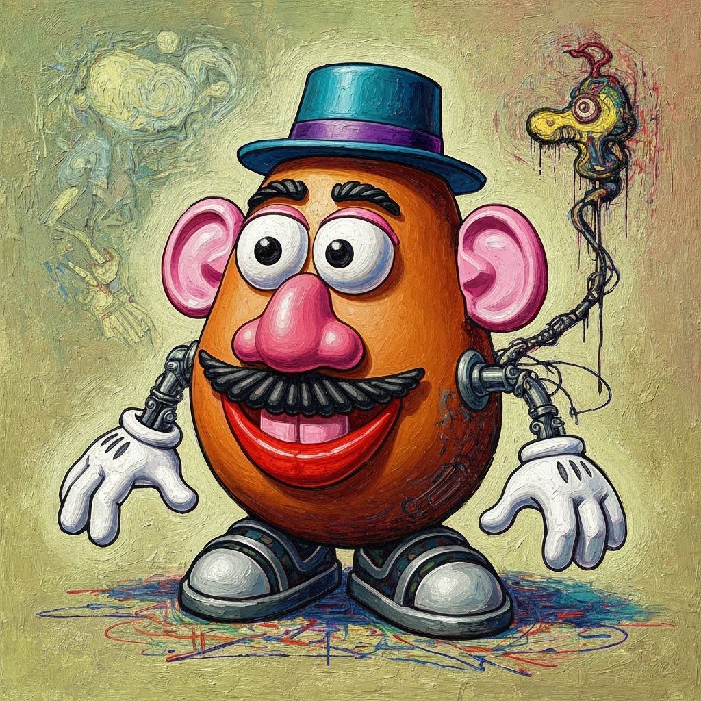 Surreal Biomechanical Mr. Potato Head in Mixed Art Styles