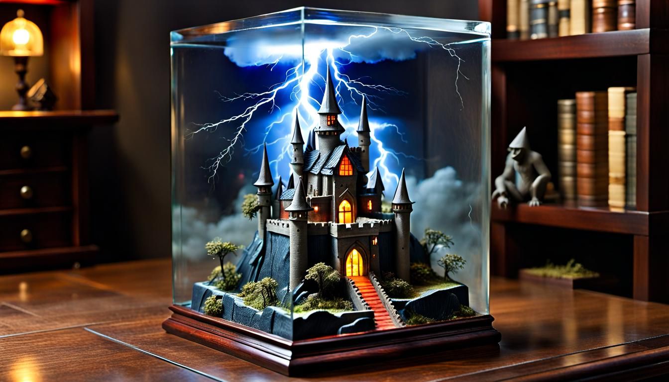 Flying Monkeys Castle Diorama in Glass Case