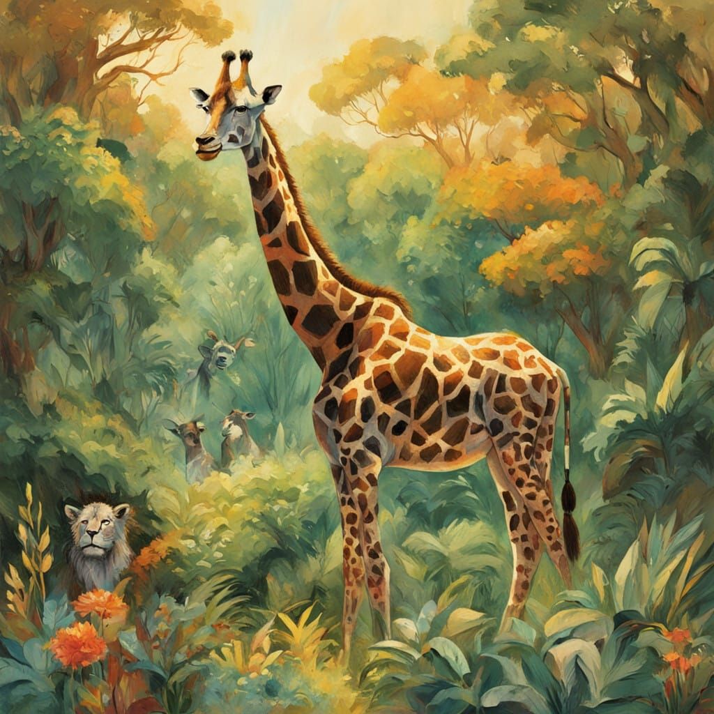 Whimsical Forest Scene with Wild Animals