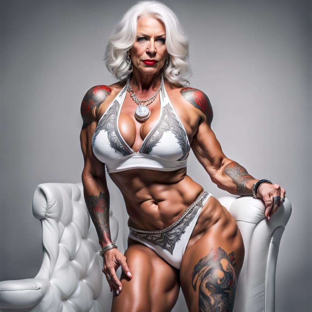 Justice Tarot Card: Female Bodybuilder in White