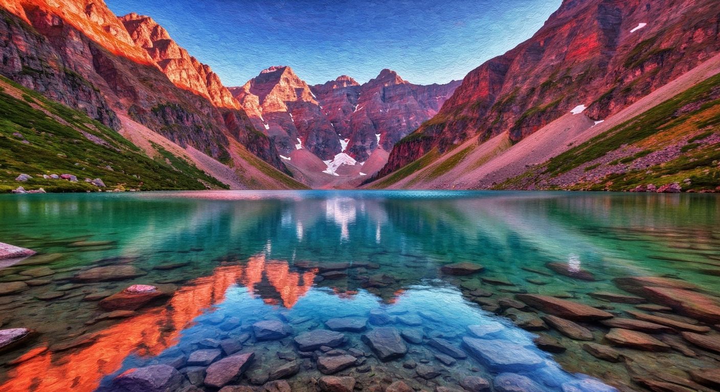 Fiery Mountain Reflections on Alpine Lake