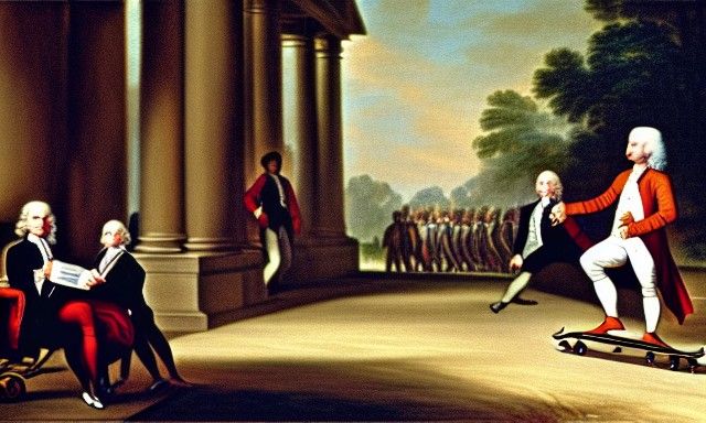 Jefferson Teaches Franklin Skateboarding: Historical Paintin...