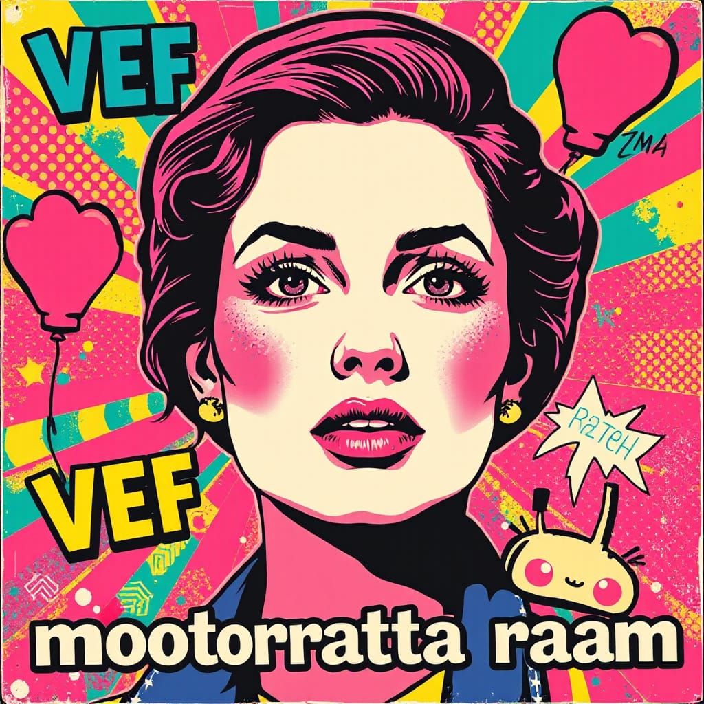 Psychedelic Pop Art Portrait of a Woman with Rosy Cheeks