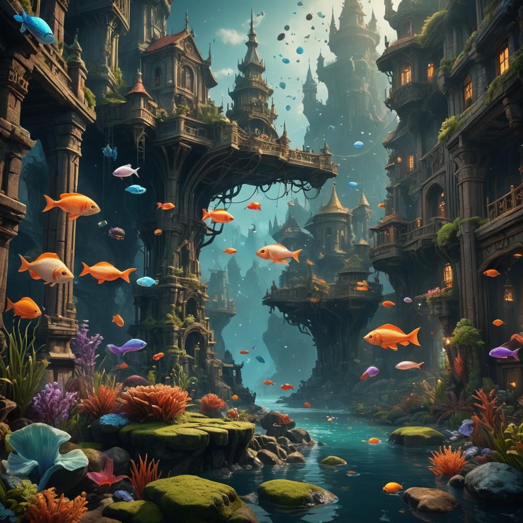 Fantastical Fish in Deep Color, Digital Art