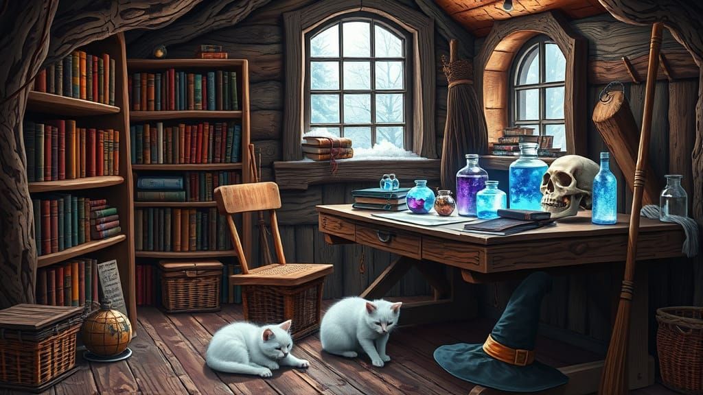 Surreal Digital Art of Witch's Hut in Winter Wonderland