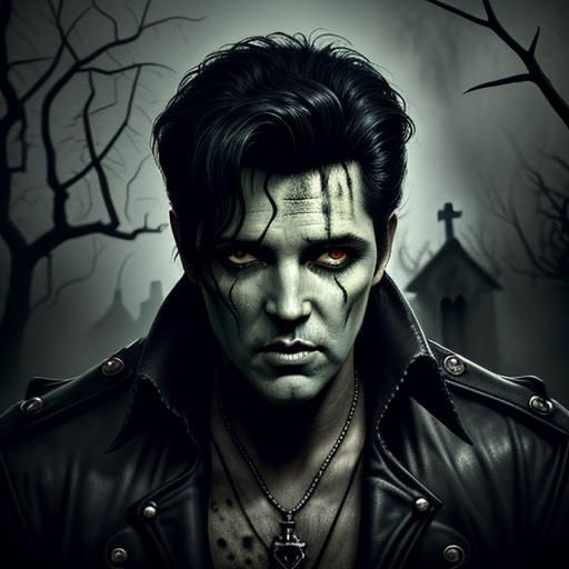 Zombie Elvis Plays Guitar in Haunted Graveyard