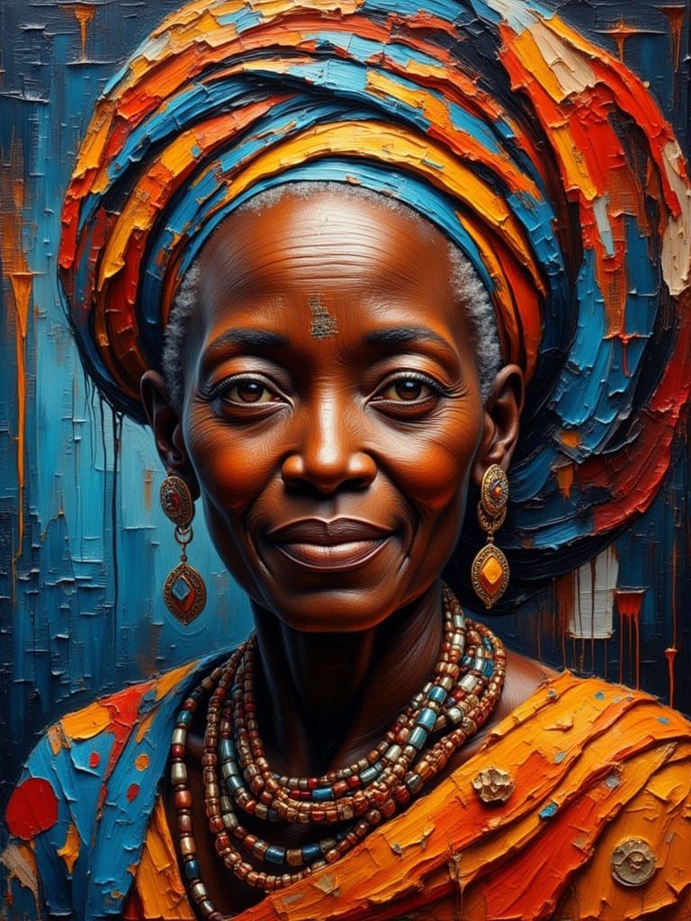 Kenyan Matriarch Portrait in Luminescent Impasto Style