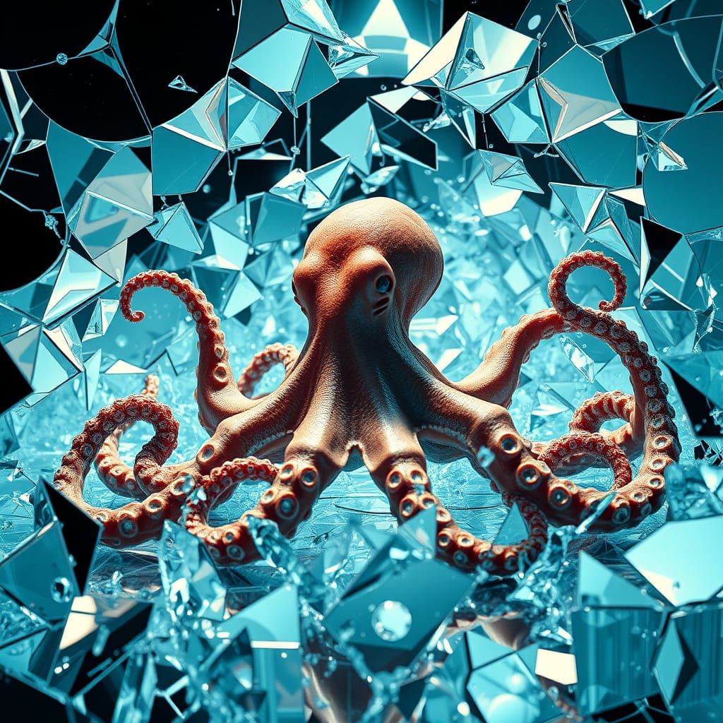 S.P.E.C.T.R.E. Fractal image of broken mirror reflecting an octopus