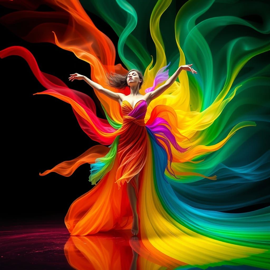 Vibrant Dancer in Swirling Colors: Digital Art