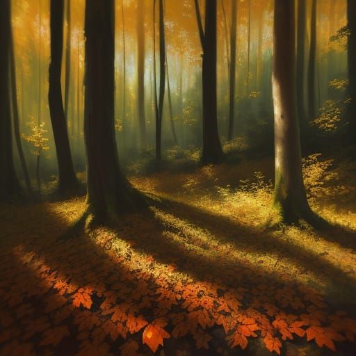 Impressionistic Forest Gaze in Golden Light