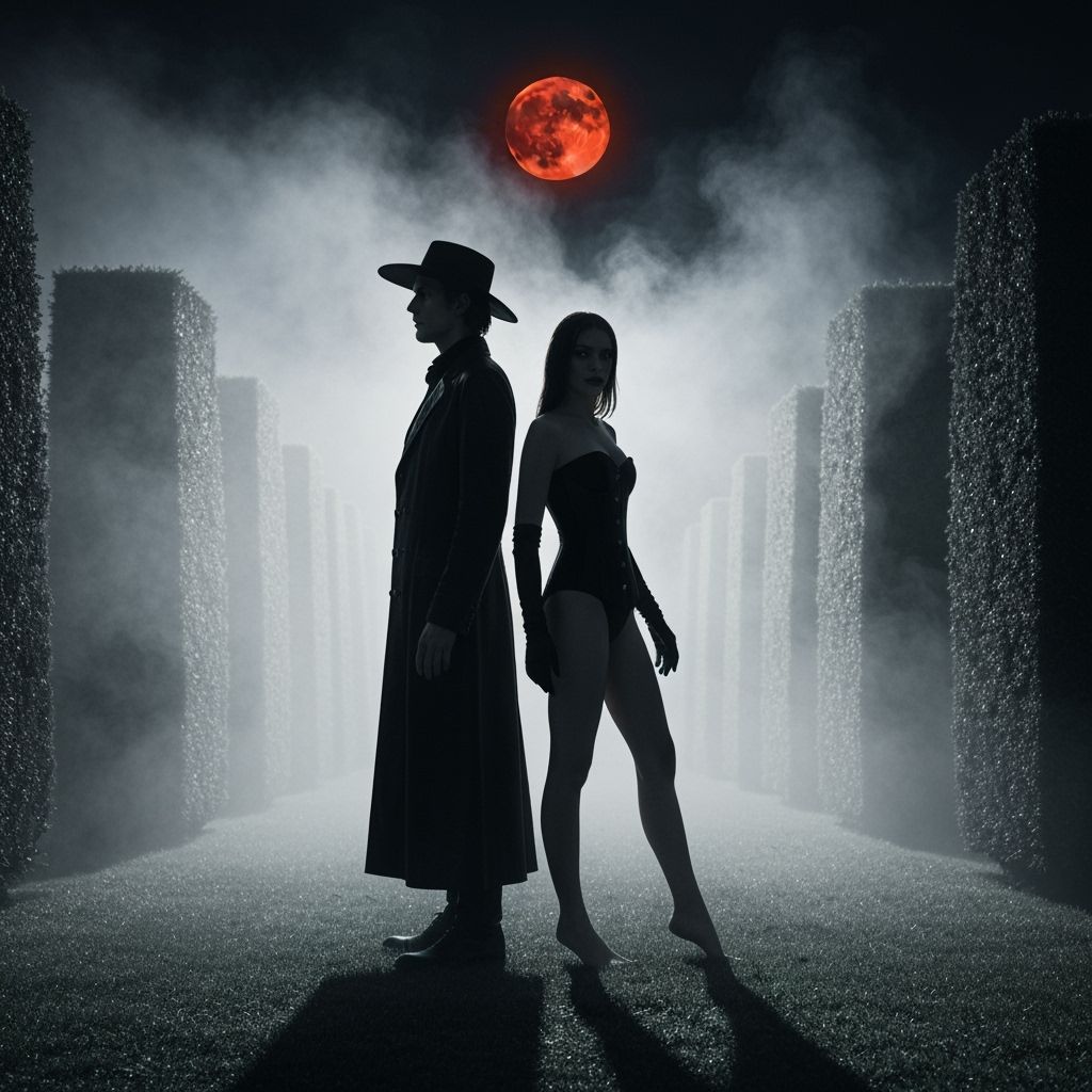 Mysterious Silhouettes in Moonlit Garden