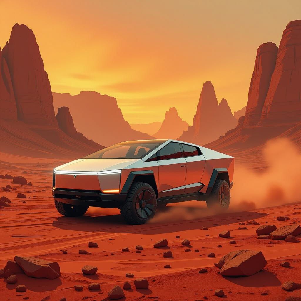 Futuristic Cybertruck on Alien Planet in Sci-Fi Style