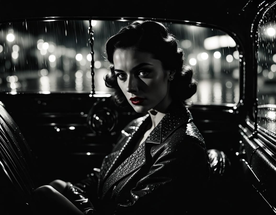 Film Noir Portrait of Woman in Retro Car
