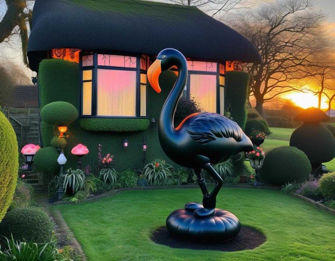 Steampunk Flamingo Topiary in Witch's Garden