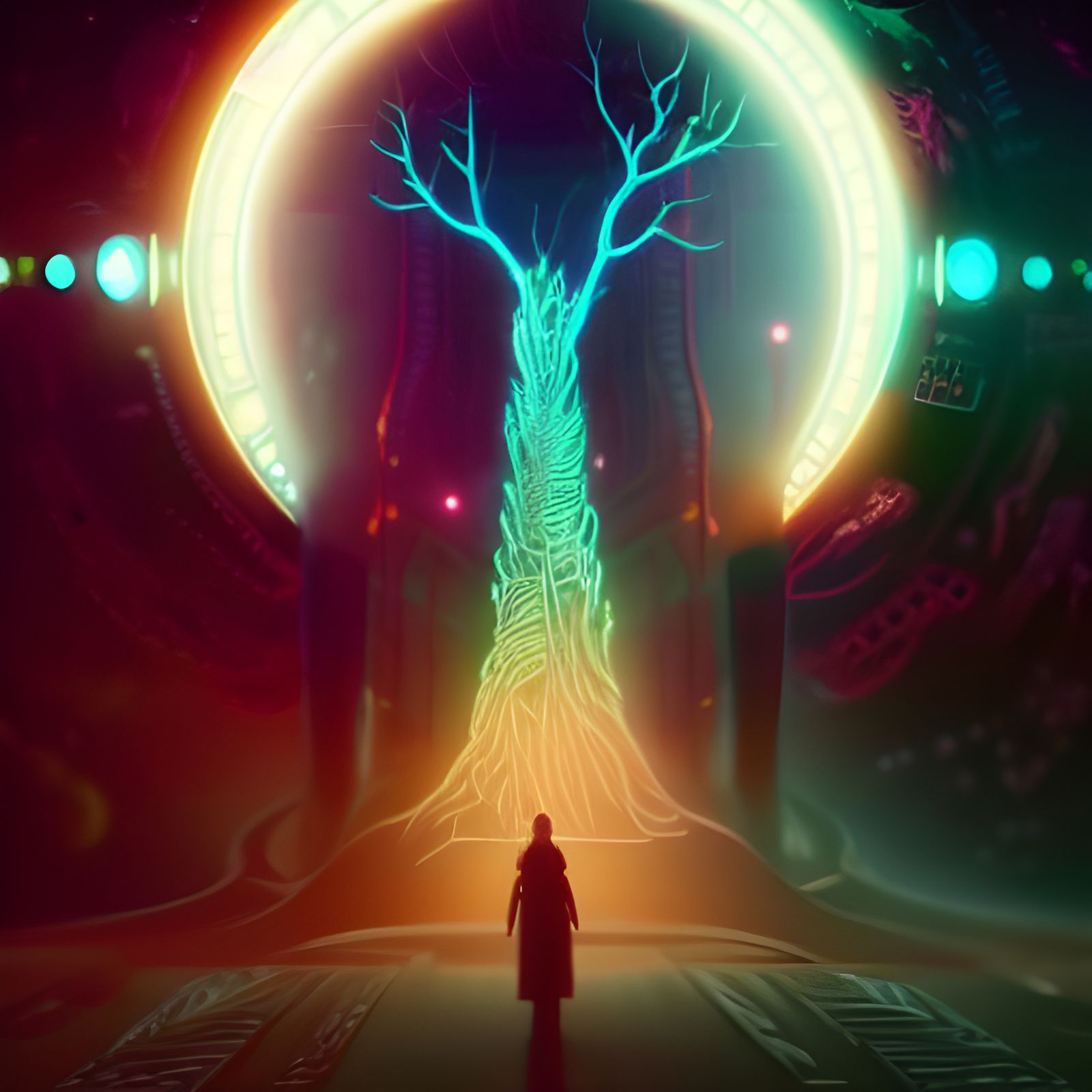 Yggdrasil: Cosmic Tree of Life in Cyberpunk Style