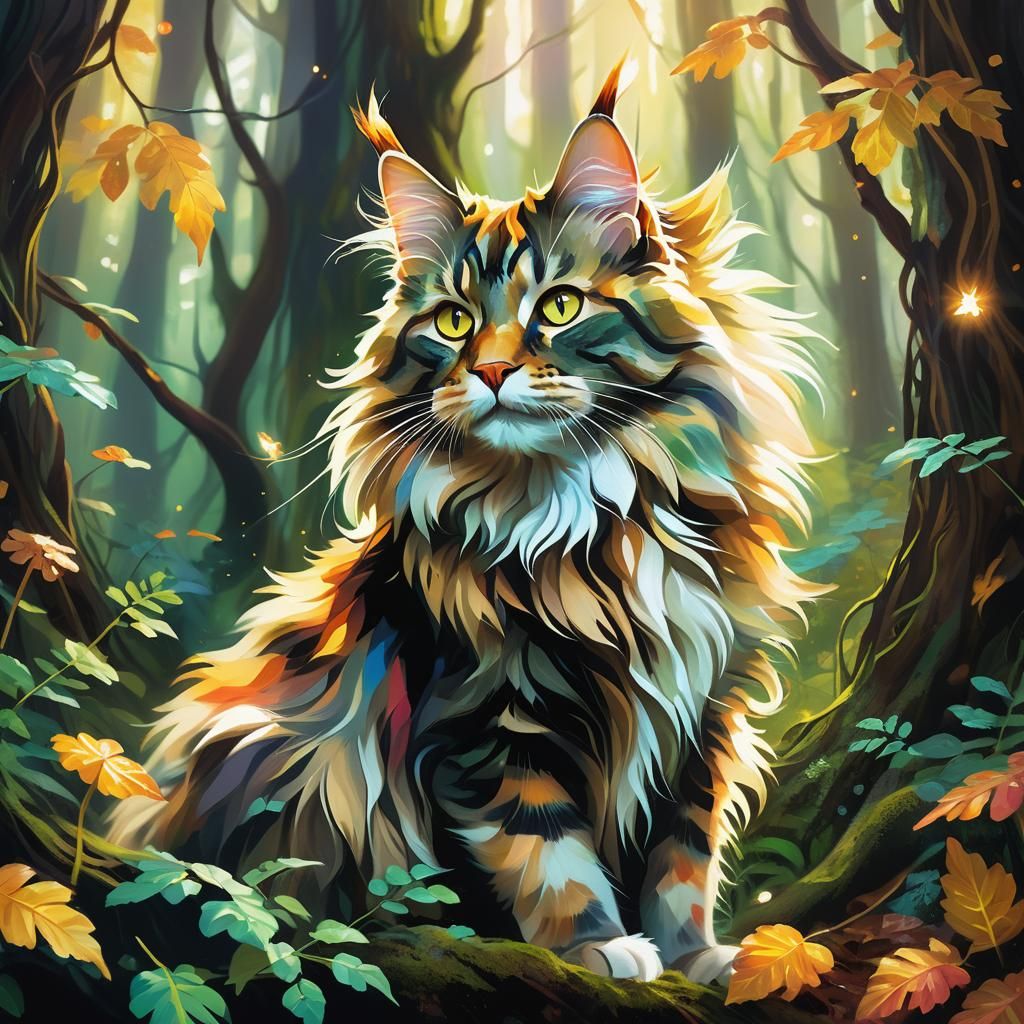 Majestic Maine Coon in Mystical Forest