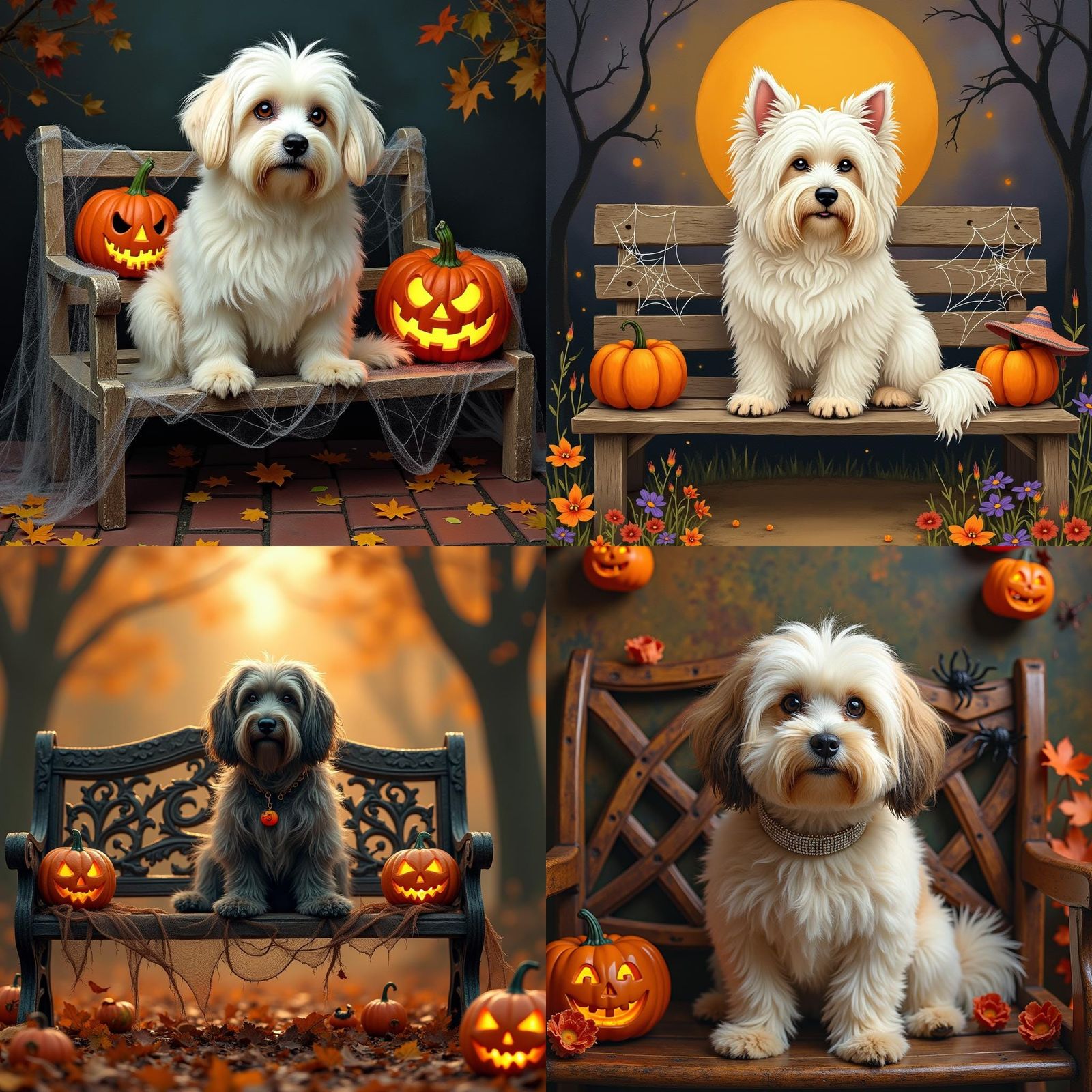 Havanese Dog's Halloween on a Bench