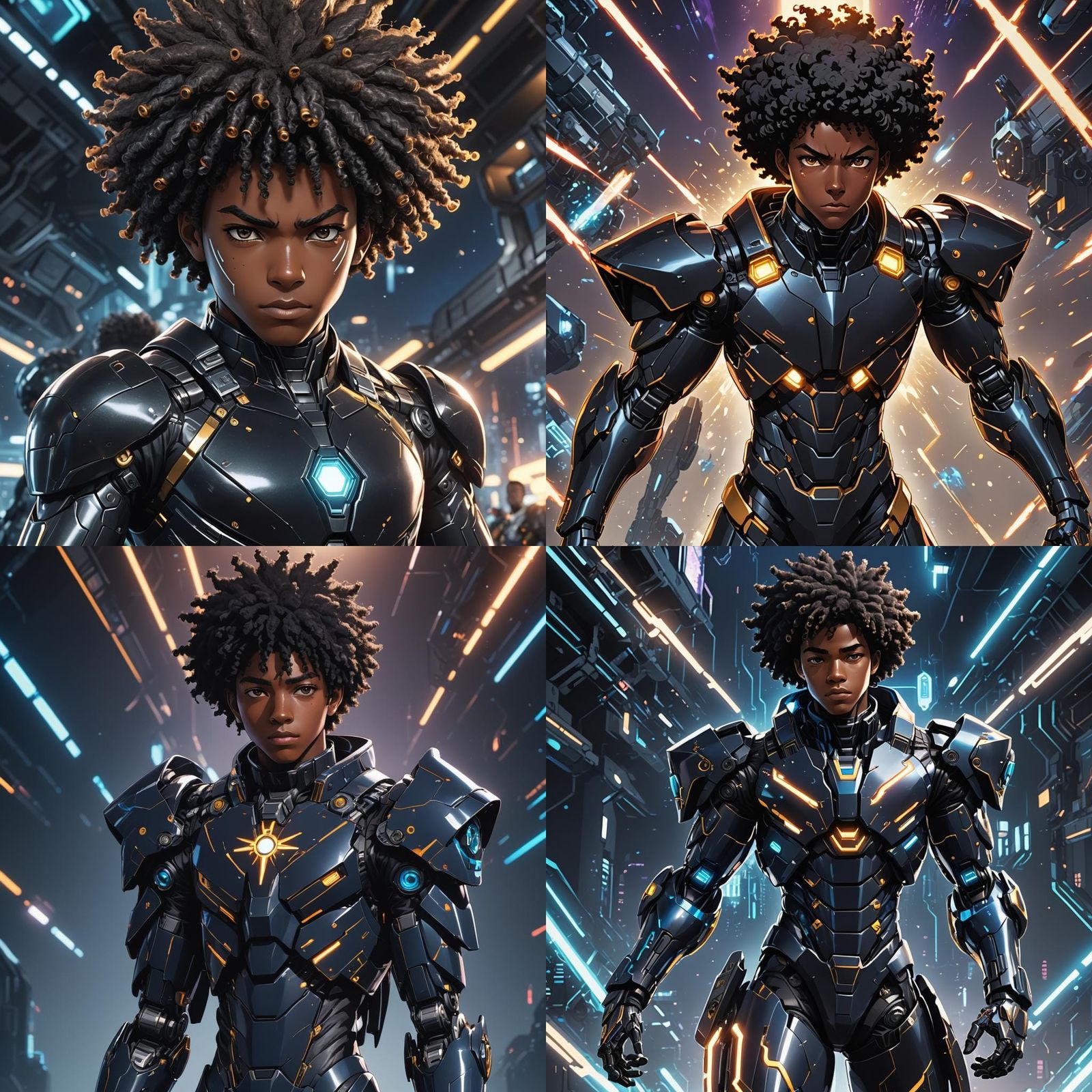 Teenage Black Superhero in Ocean Mech Bio-Suit: Anime Style