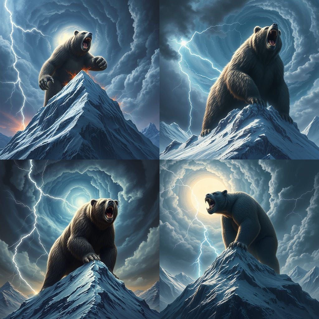 Colossal Bear on Mountain Peak in Fantasy Style