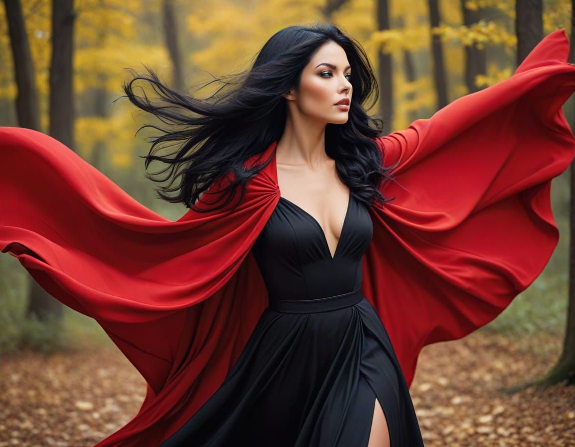Sensual Goddess in Scarlet Cape